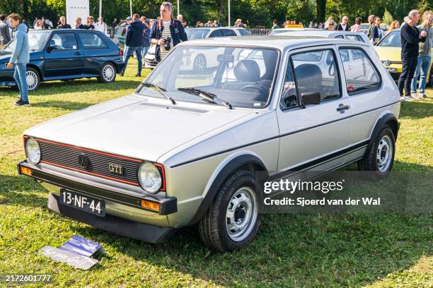 Volkswagen Golf GTI MK1 hatchback performance car on display during the 2024 Wheels at Mariënwaerdt car show on September 14 in Beesd, The...