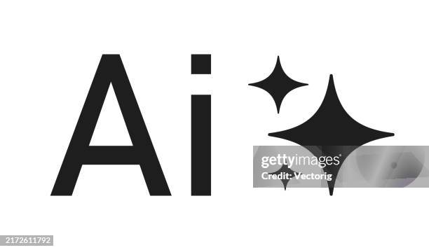 ai logo: modern artificial intelligence symbol with sparkle elements - thin font stock illustrations