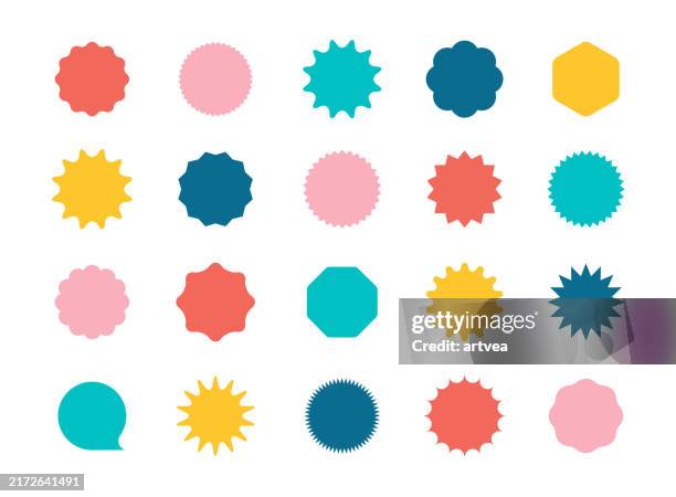 ilustraciones, imágenes clip art, dibujos animados e iconos de stock de pegatinas de venta starburst - etiquetar