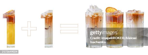 concept of discount or bonus for drinks. buy two and get three. refreshing cold drinks with coffee - empty glass stock illustrations