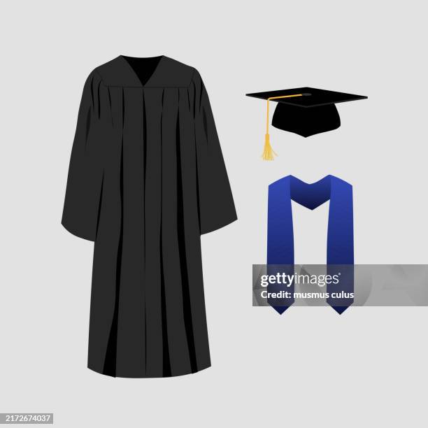 graduation cap, graduation gown - graduation clothes stock illustrations