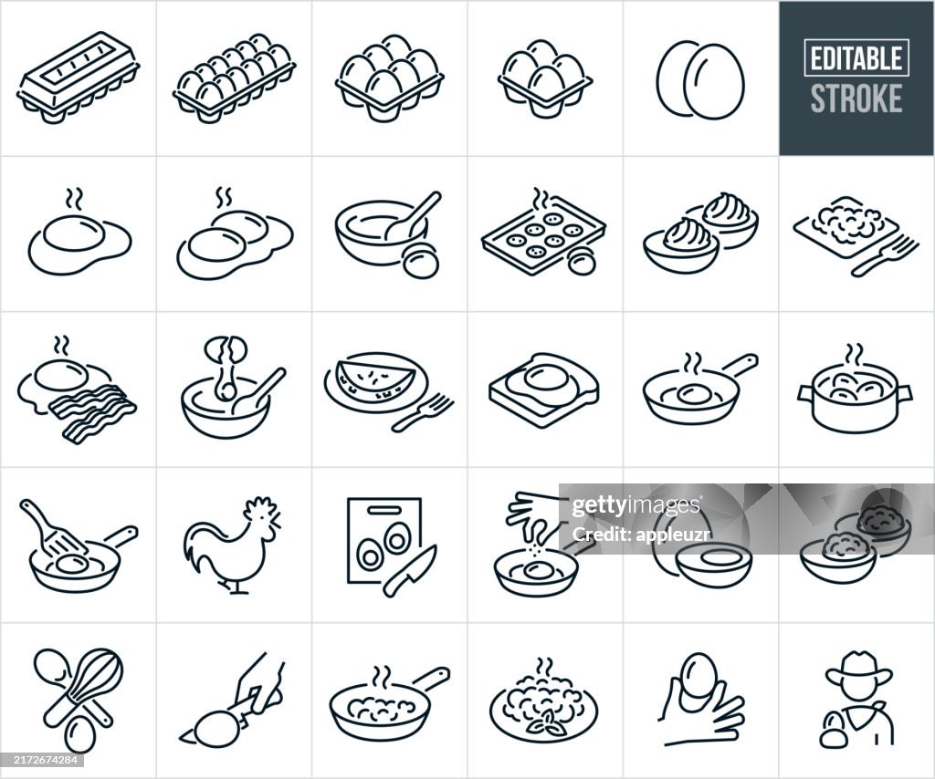 Eggs Thin Line Icons - Editable Stroke
