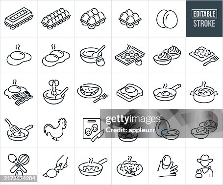 Eggs Thin Line Icons - Editable Stroke Eggs Thin Line Icons - Editable Stroke