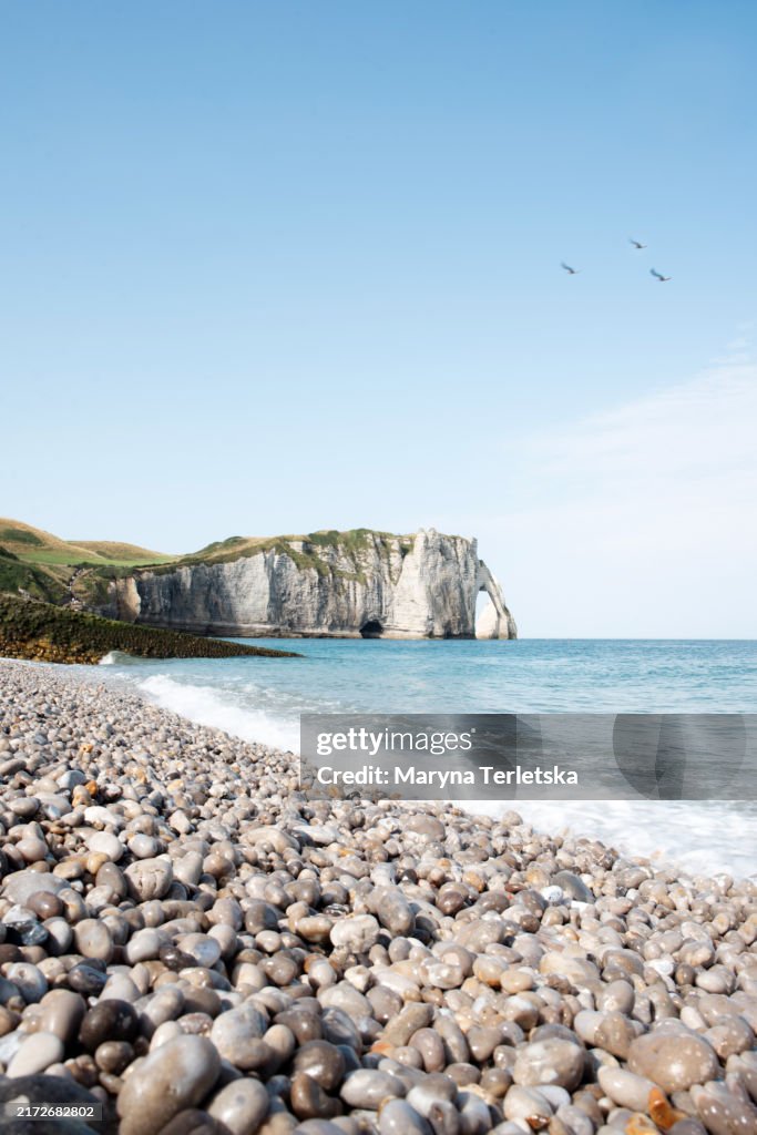Landscape with a beautiful view of the ocean and rocks. Sea. Coast. Mountains. Normandy. Etretat. North of France. Nature.