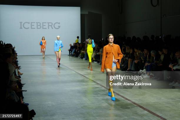 Models walk the runway at the Iceberg fashion show during the Milan Womenswear Spring/Summer 2025 on September 17, 2024 in Milan, Italy.
