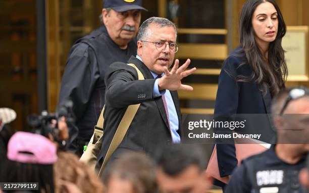 Lawyer for Sean Combs, Marc Agnifilo, speaks to members of the media outside U.S. District Court on September 17, 2024 in New York City. Music mogul...