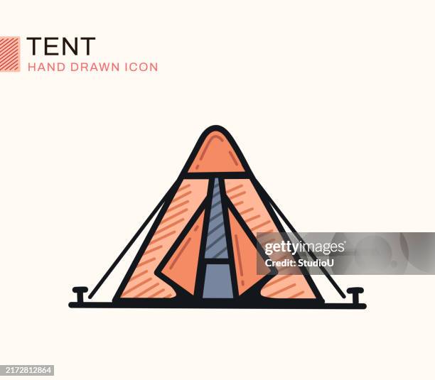 tent flat design single line icon - tent stock illustrations