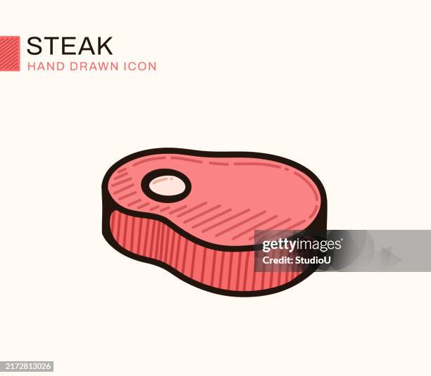 steak flat design single line icon - steak stock illustrations
