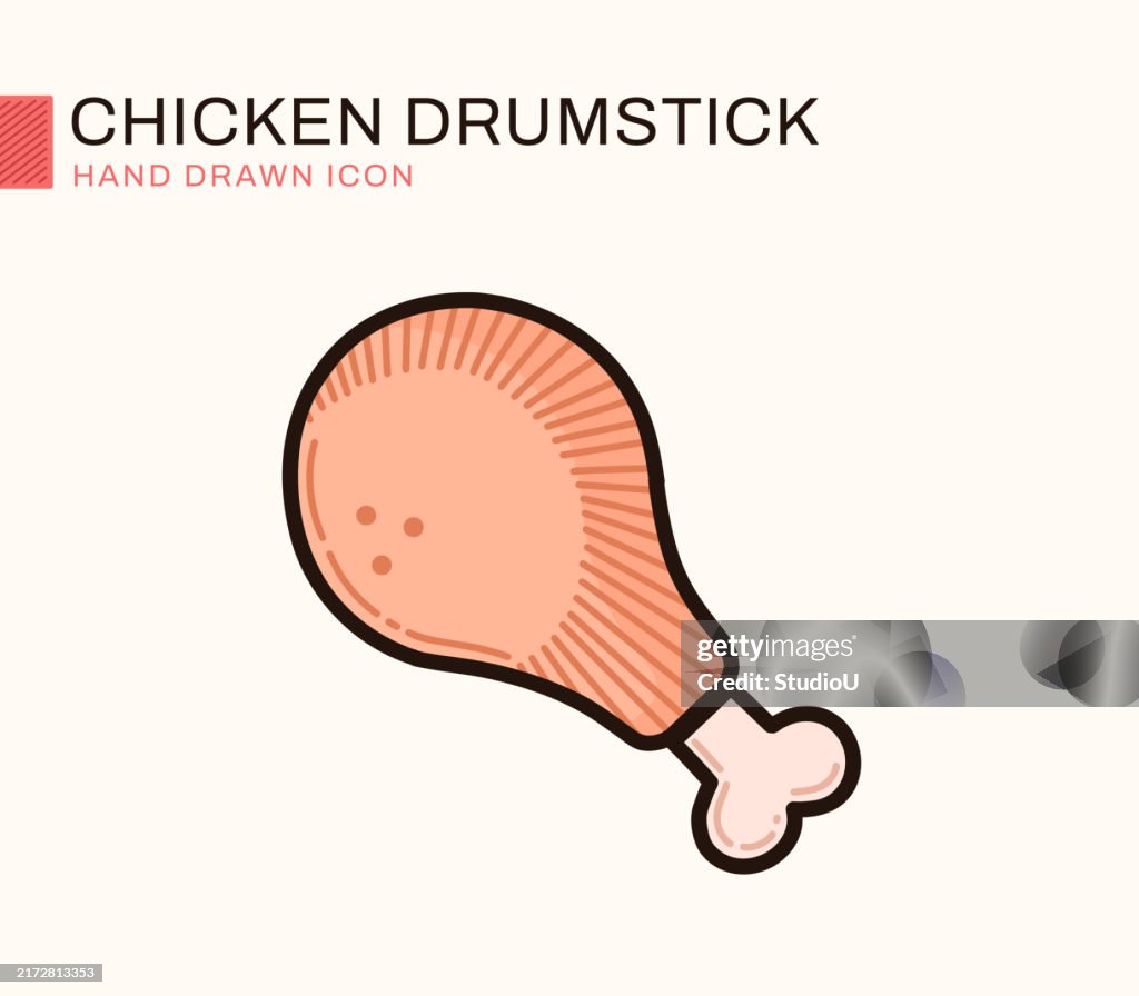 Chicken Drumstick Flat Design Line Icon