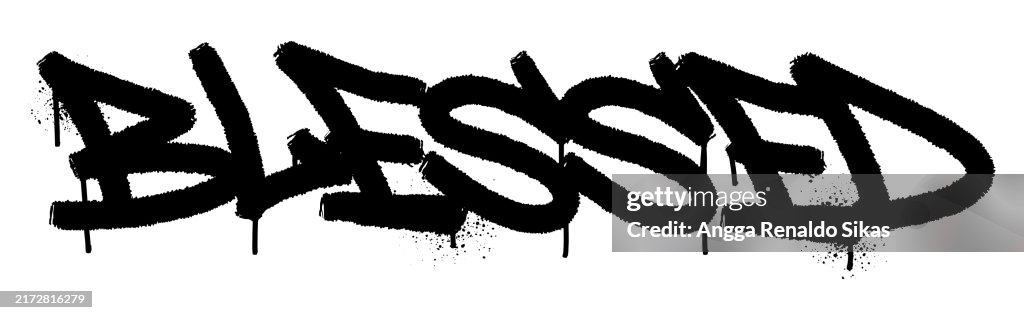 Blessed Word Graffiti Black Airbrush Spraypaint Drawing High-Res Vector ...