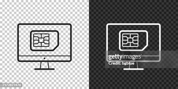 desktop computer with sim card. icon for design on blank background - computer screen close up stock illustrations