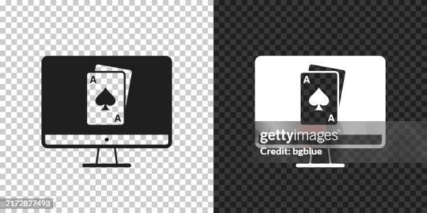 desktop computer with playing card. icon for design on blank background - blackjack stock illustrations