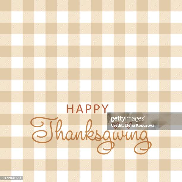 thanksgiving in retro style. greeting text with hearts on a checkered background for an autumn picnic. stylish vector holiday card. - leaf pattern background stock illustrations