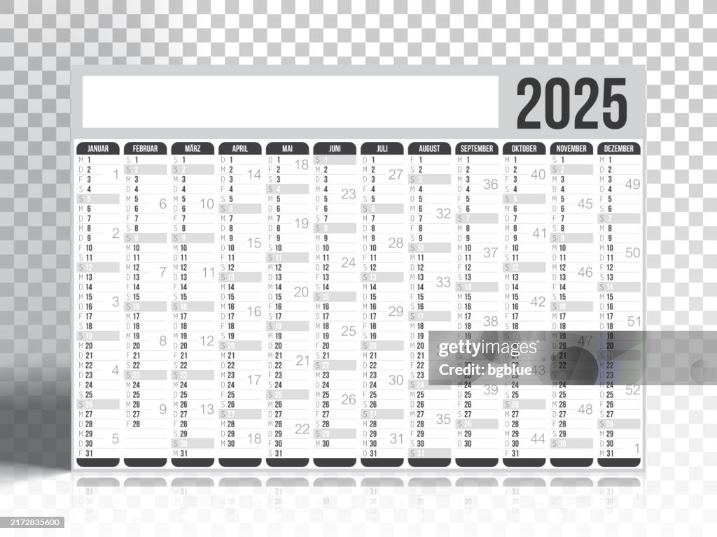 German Calendar 2025 On Blank Background High-Res Vector Graphic