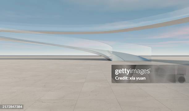 empty square with spiral staircase by the sea - balustrade stock pictures, royalty-free photos & images