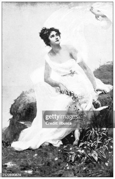 antique image: amorosa by bisson - white dress stock illustrations