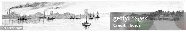 antique image: detroit - detroit skyline stock illustrations