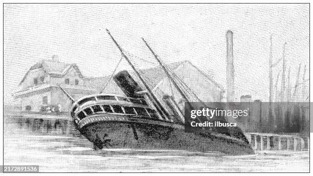 antique image: sinking ship - shipwreck stock illustrations