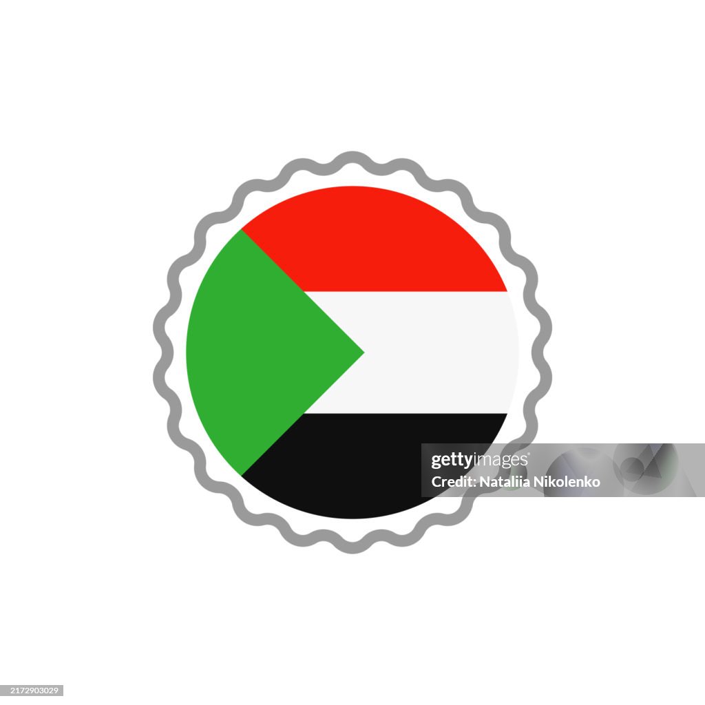 Sudan - Round Flag Stamp Flat Icon.