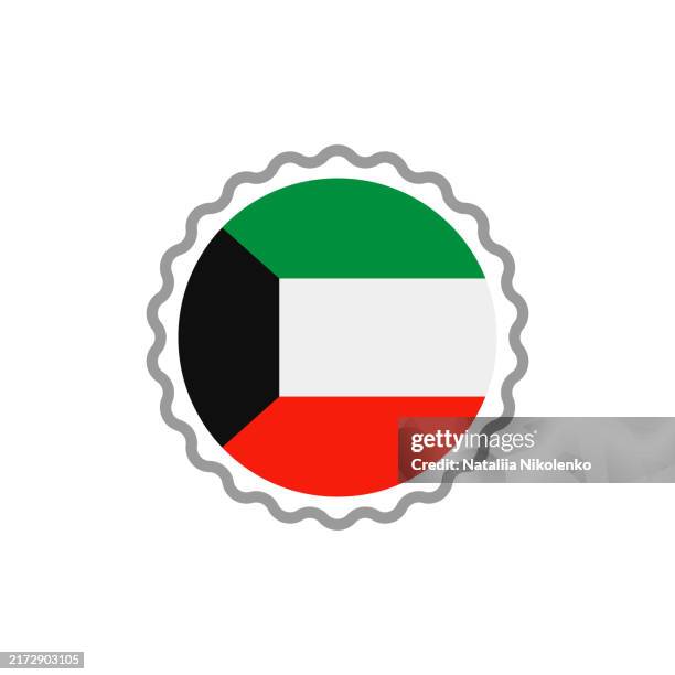 kuwait - round flag stamp flat icon. - kuwaiti flag stock illustrations