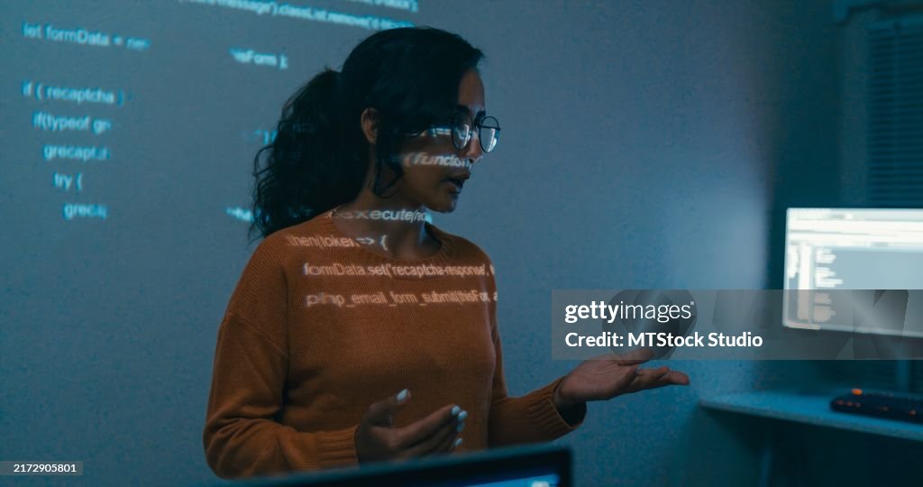 Developer Classroom Closeup Female Programmer Is Giving Interactive Training Session ...