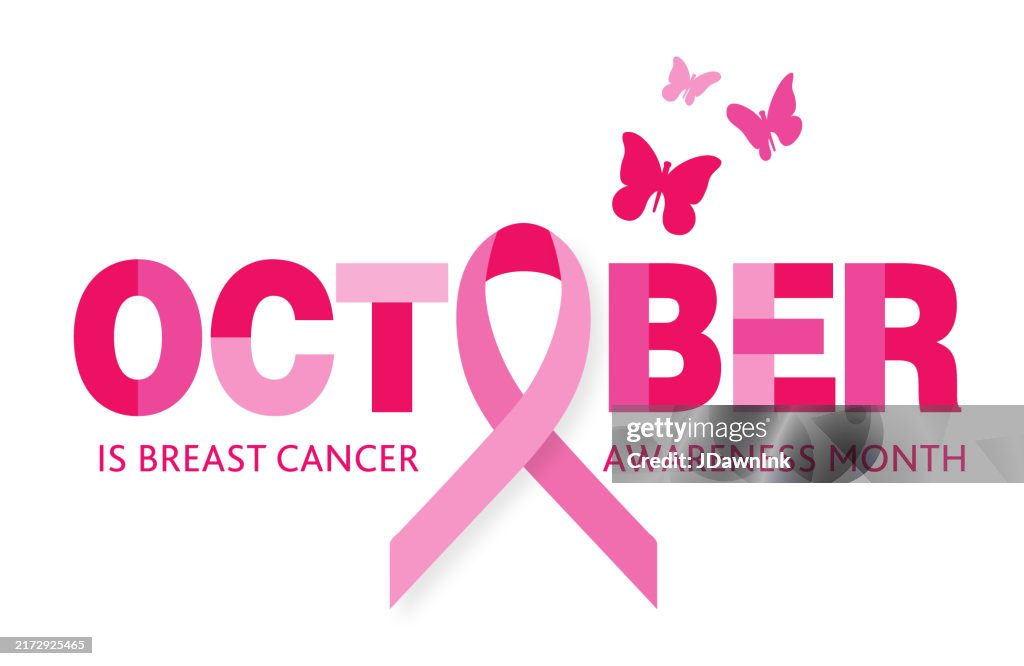 Modèle de conception du mois de sensibilisation au cancer du sein d’octobre avec ruban de sensibilisation au cancer et papillons sur fond blanc