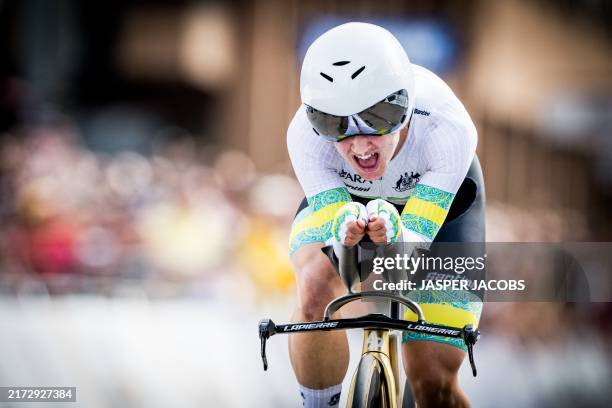 Australian Grace Brown pictured in action during the women elite time trial race at the 2024 UCI Road and Para-Cycling Road World Championships,...
