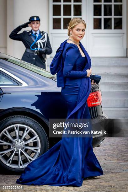 Princess Amalia of The Netherlands attends a diner gala the Council of State at Palace Noordeinde on September 18, 2024 in The Hague, Netherlands.