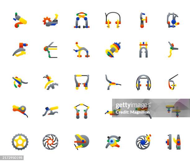 bicycle brake and gear components icon set - replacement icon stock illustrations