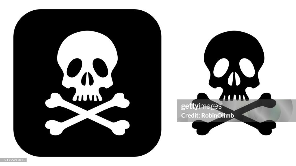 Schwarz-weiße gruselige Totenköpfe und gekreuzte Knochen Symbole