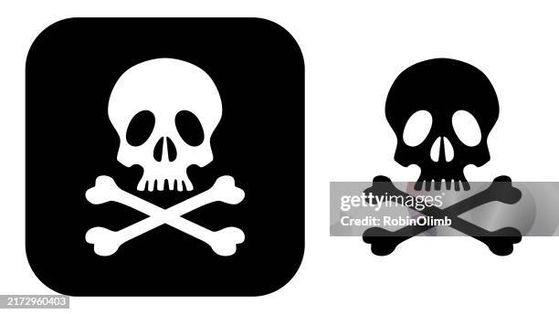 black and white creepy skulls and crossbones icons - skull stock illustrations