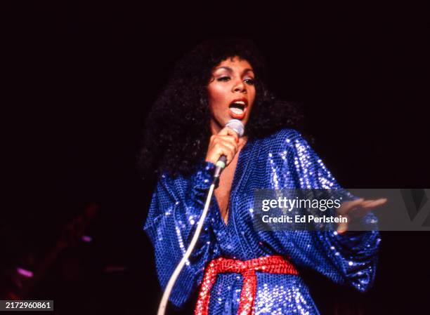 Donna Summer performs at the Oakland Coliseum in Oakland, California on July 1, 1979.
