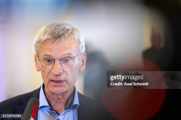 AfD Brandenburg candidate Hans-Christoph Berndt attends TV interviews after initial election results that give the party a second place finish in...