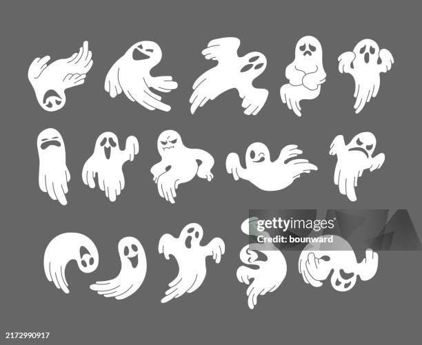 halloween lustige gruselige emoji geist silhouette set. vektor - geist stock-grafiken, -clipart, -cartoons und -symbole