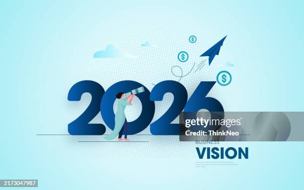 ilustrações de stock, clip art, desenhos animados e ícones de 2026 economic forecast or future vision concept - cartão de ano novo