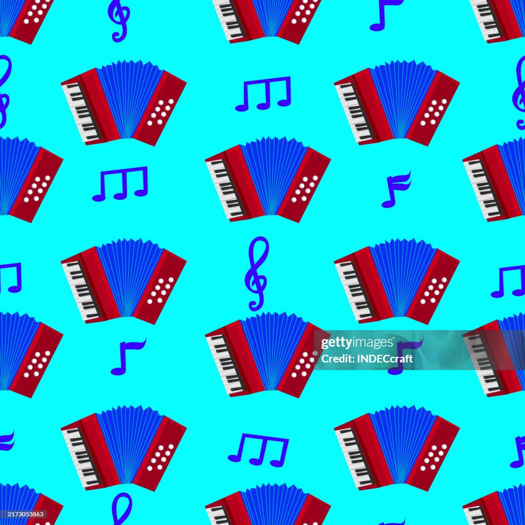 Accordion instrument seamless pattern