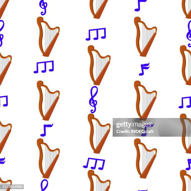harp instrument seamless pattern - harp background stock illustrations