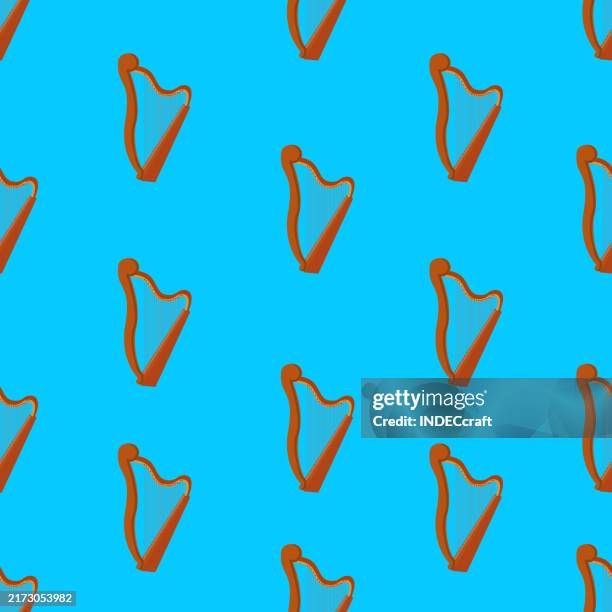 harp instrument seamless pattern - string orchestra stock illustrations