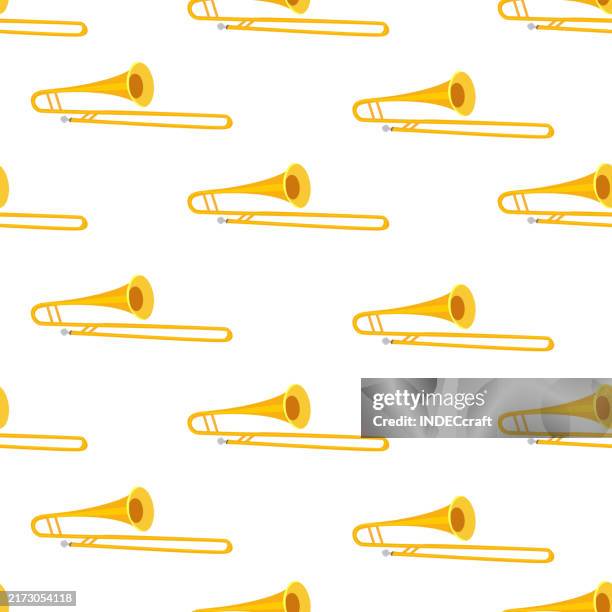 trombone instrument seamless pattern - symphony stock illustrations