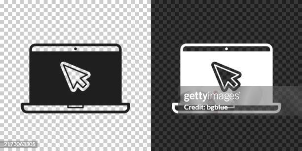 laptop with pointer. icon for design on blank background - using transparent touchscreen display stock illustrations