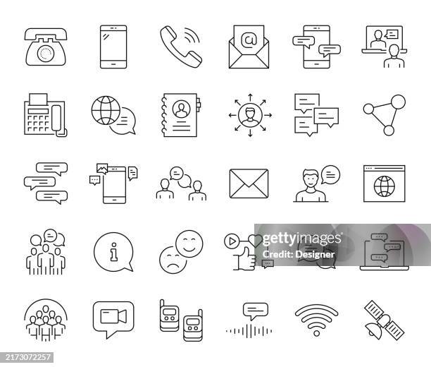 ilustrações, clipart, desenhos animados e ícones de communication simple line icon set. telephone, internet, social media, chat, message, e-mail - icon call center