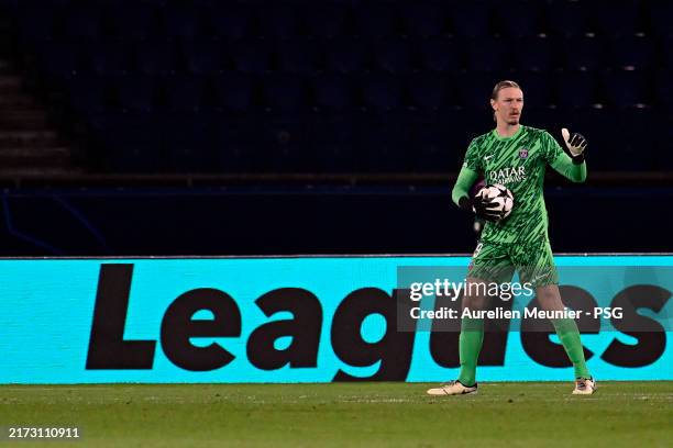 Matvey Safonov of Paris Saint-Germain reacts during the UEFA Champions League 2024/25 League Phase MD4 match between Paris Saint-Germain and Girona...