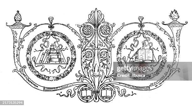 antikes vergrößerung - justitia-waage stock-grafiken, -clipart, -cartoons und -symbole