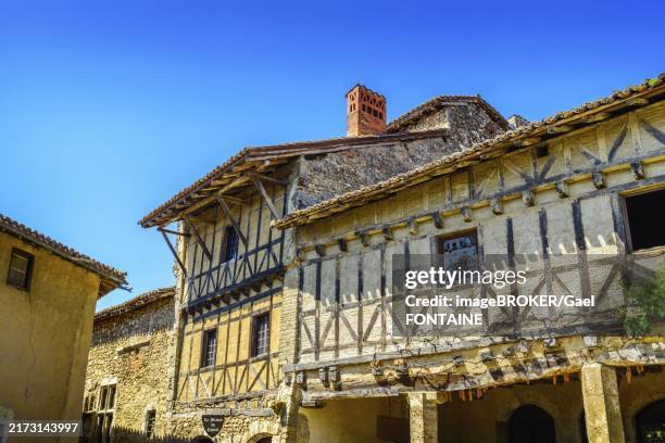ancient architecture at perouges village in france during a sunny day - perouges stock pictures, royalty-free photos & images