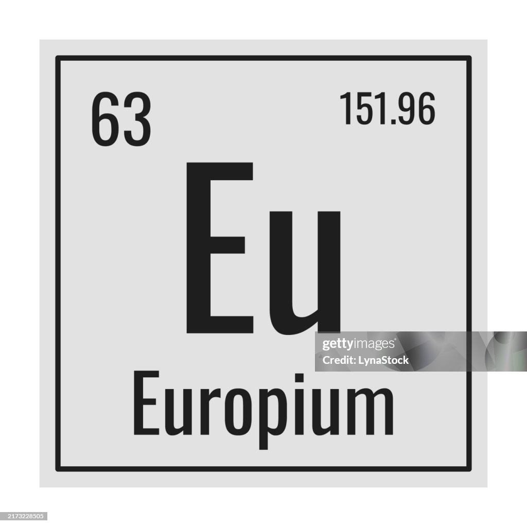Europium symbol. Chemical element of the periodic table. Vector illustration isolated on white background. Glass sign.