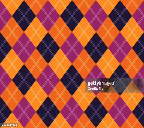 seamless halloween argyle fabric retro autumn fall fabric pattern - sewing patch stock illustrations