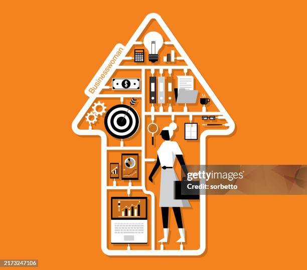 montage geschäftsfrau - geschäftsausstattung stock-grafiken, -clipart, -cartoons und -symbole