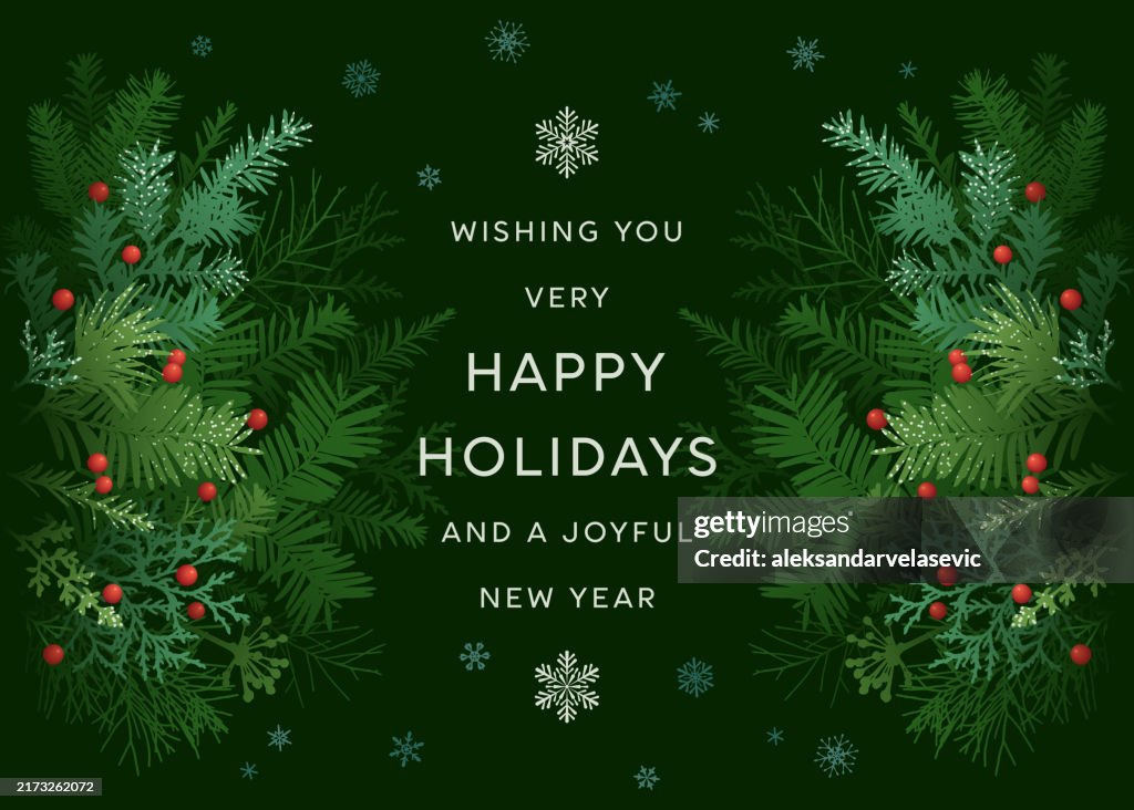 Holiday Background with Fir Branches and Berries