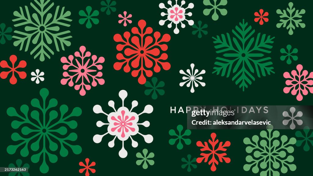 Winter Holiday Christmas Card with Abstract Snowflakes