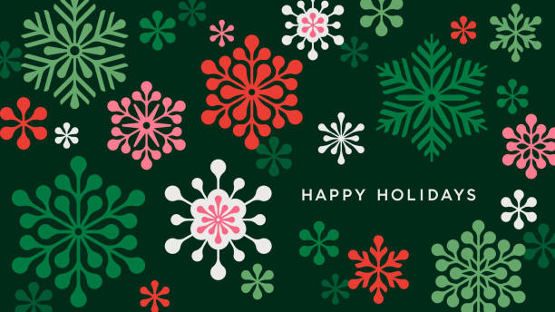 winter holiday christmas card with abstract snowflakes - snowflakes stock illustrations
